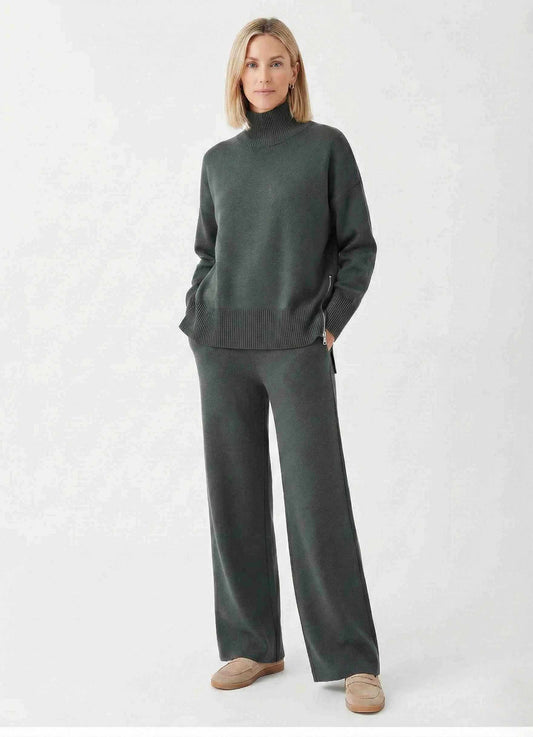 Women’s Stand-Collar Side-Zip Travel Top & Straight-Leg Trousers Set