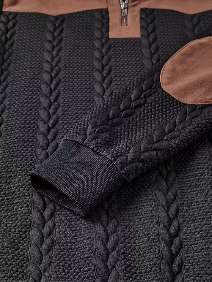 Men’s Textured Zip Collar Jacquard Sweater