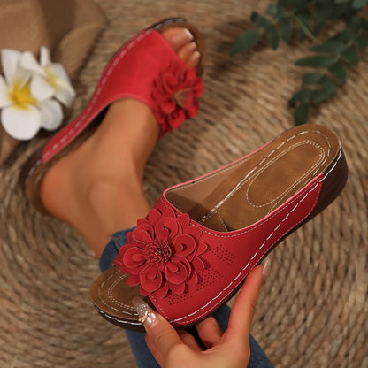 Women's Floral Wedge Sandals – Open-Toe Slip-Ons for Casual Summer Outings