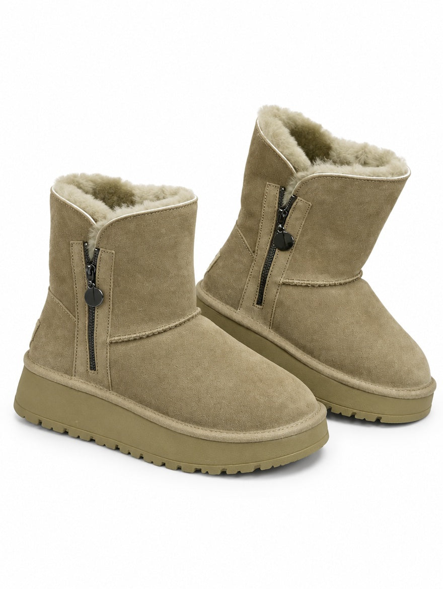 Fleece-Lined Thick-Sole Mid-Calf Boots