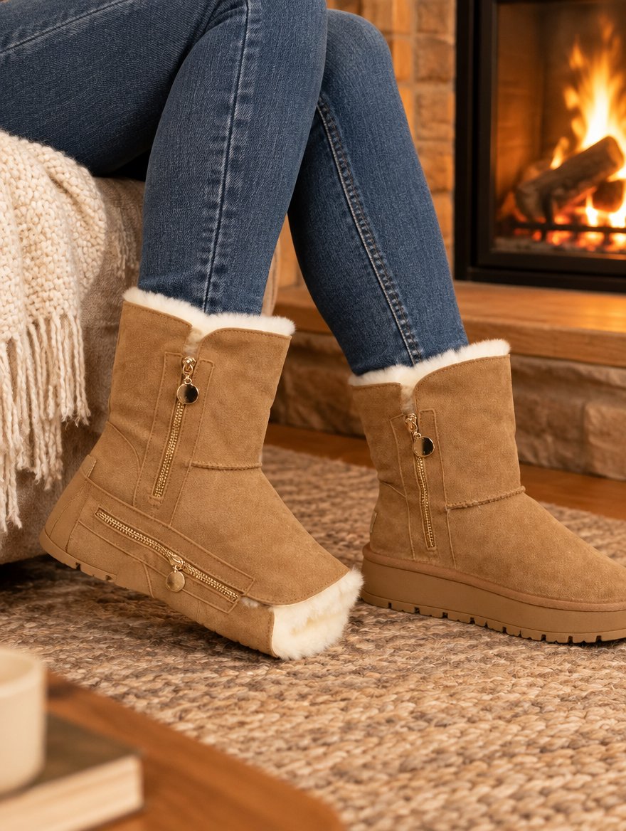 Fleece-Lined Thick-Sole Mid-Calf Boots