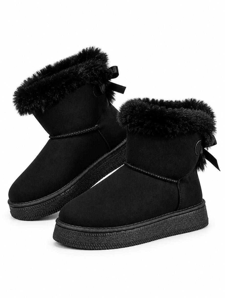 Elegant Bow Flat Snow Boots