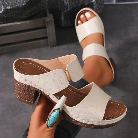 Women's Leather Orthopaedic Chunky Heel Sandals