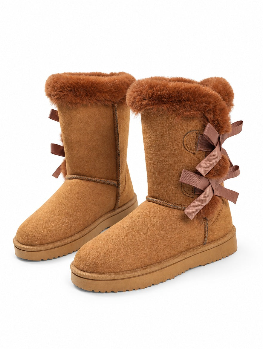Bow Detail Velvet Snow Boots