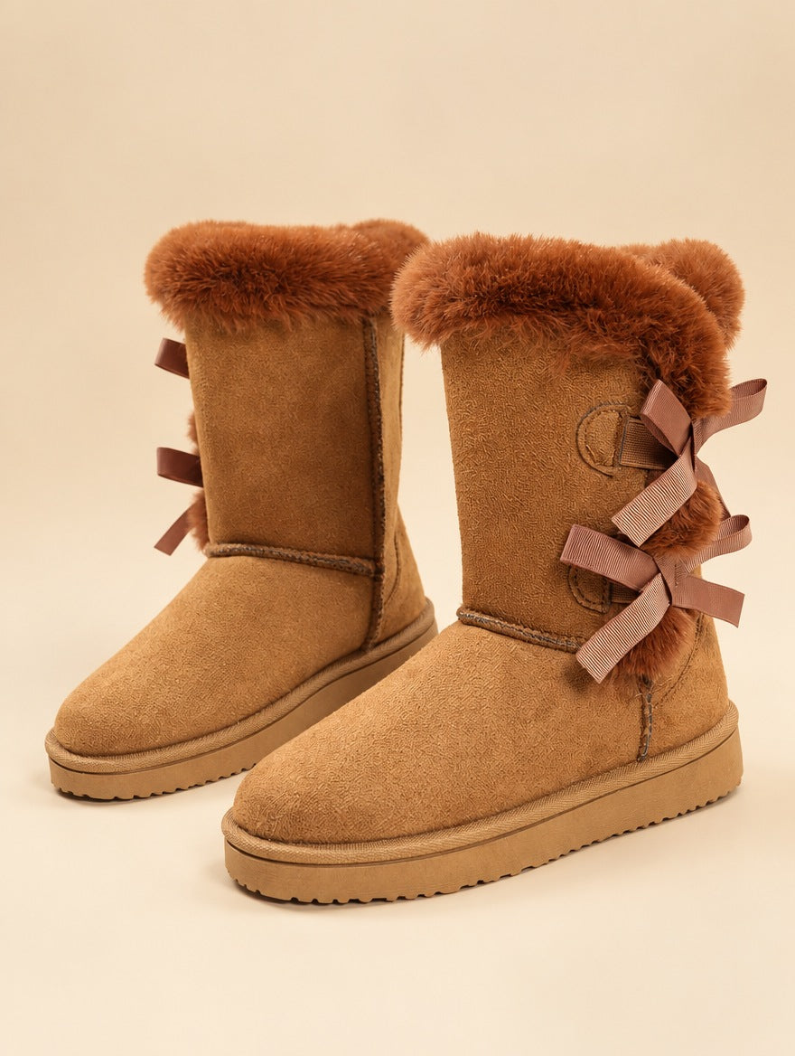 Bow Detail Velvet Snow Boots