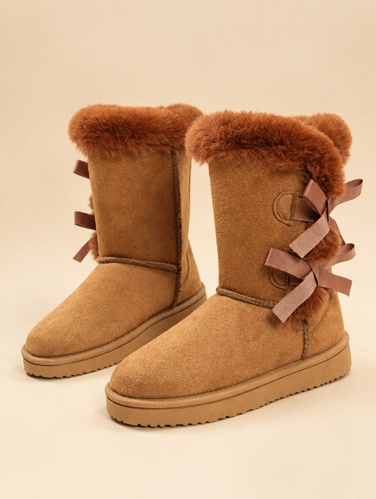Bow Detail Velvet Snow Boots
