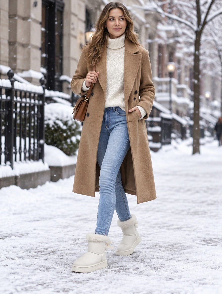 Elegant Bow Flat Snow Boots