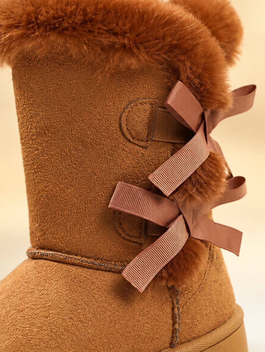 Bow Detail Velvet Snow Boots