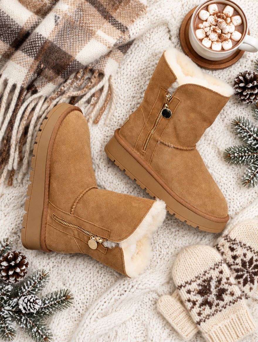 Fleece-Lined Thick-Sole Mid-Calf Boots