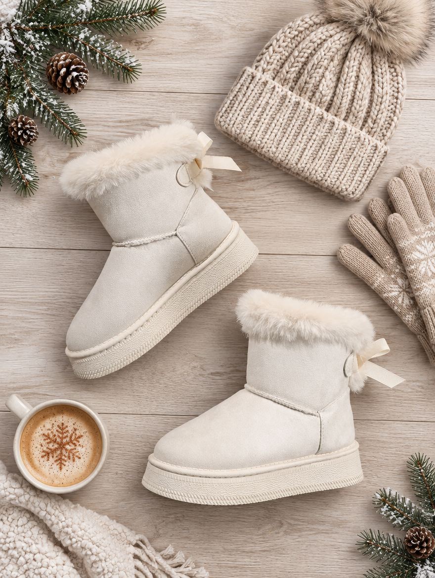 Elegant Bow Flat Snow Boots