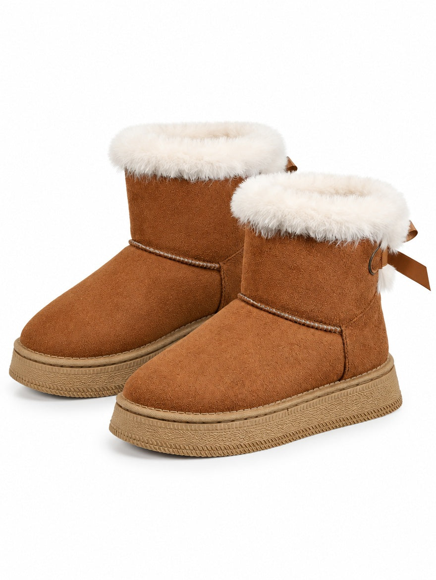 Elegant Bow Flat Snow Boots