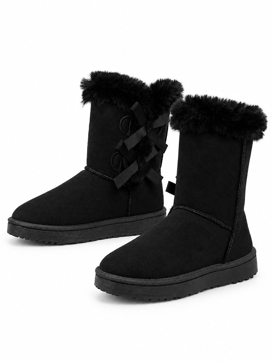 Bow Detail Velvet Snow Boots