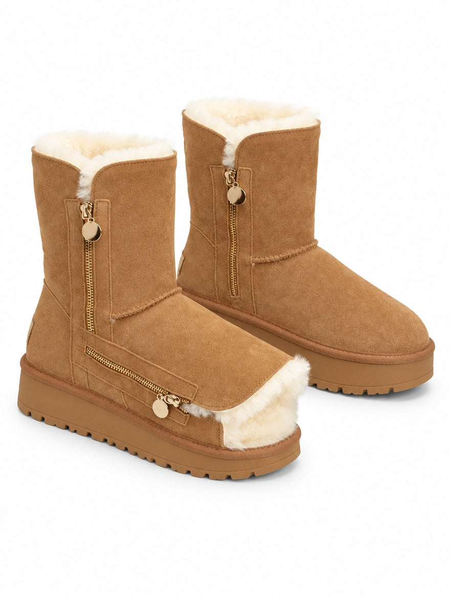 Fleece-Lined Thick-Sole Mid-Calf Boots