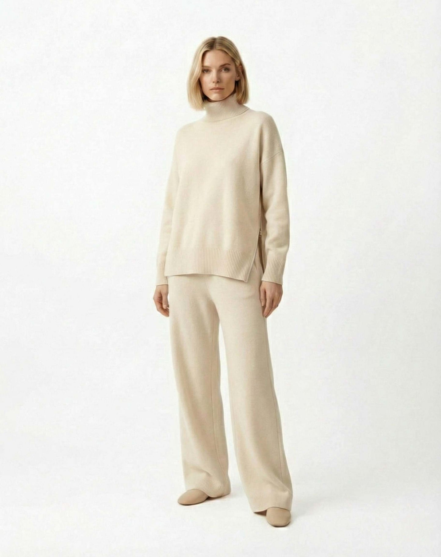 Women’s Stand-Collar Side-Zip Travel Top & Straight-Leg Trousers Set