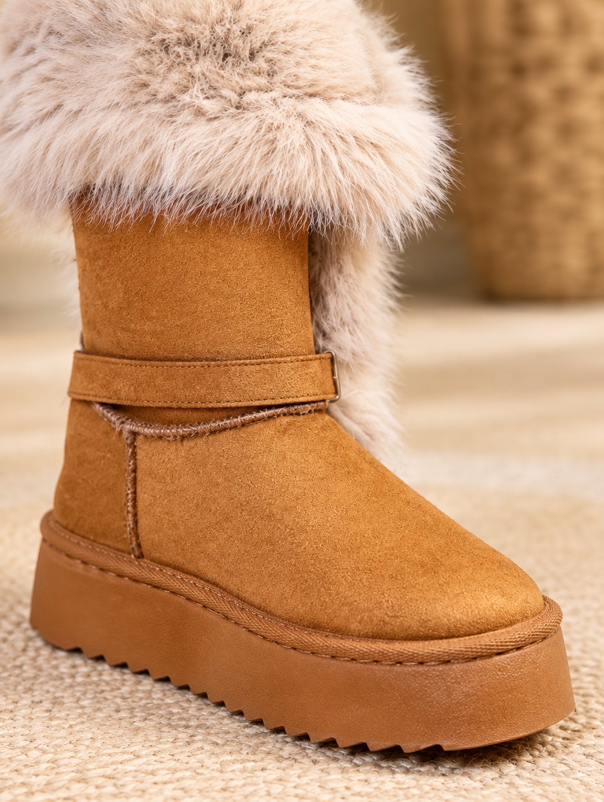 Velvet Round-Toe Mid-Calf Snow Boots