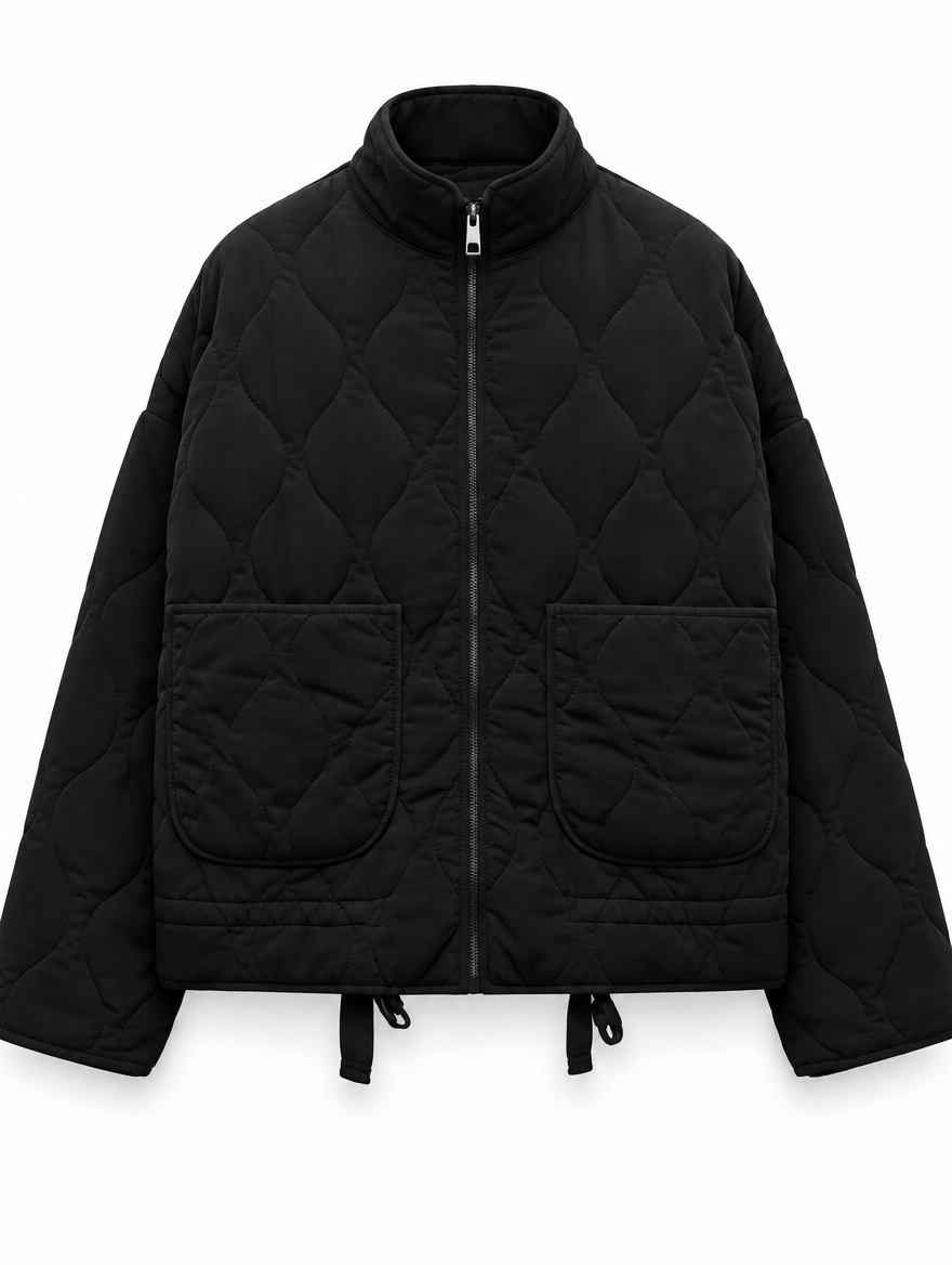 High-Collar Quilted Padded Coat