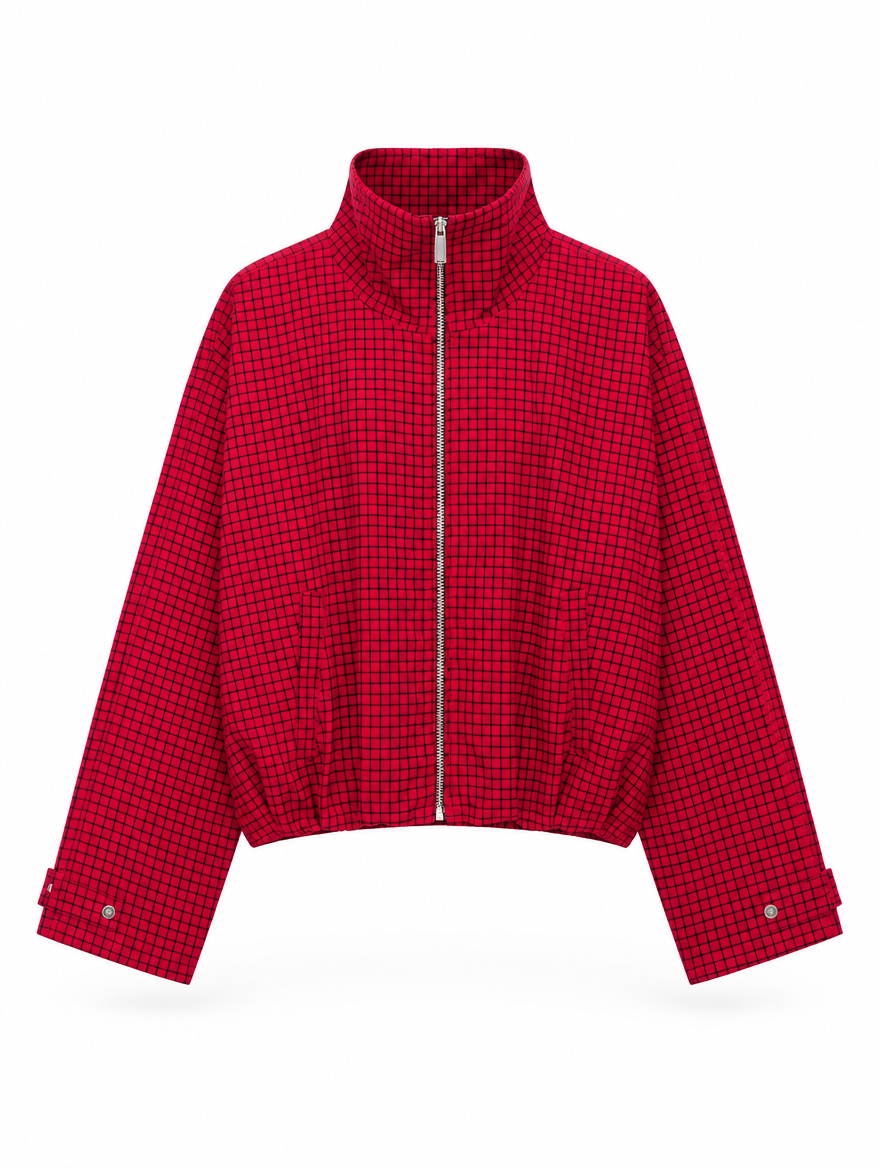 Plaid Cropped Bomber Jacket