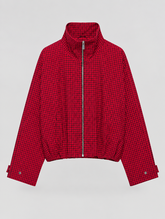 Red Plaid Oversized Bomber Jacket