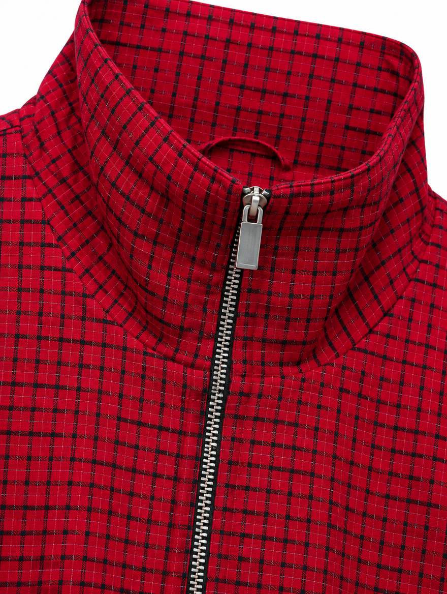 Red Plaid Oversized Bomber Jacket