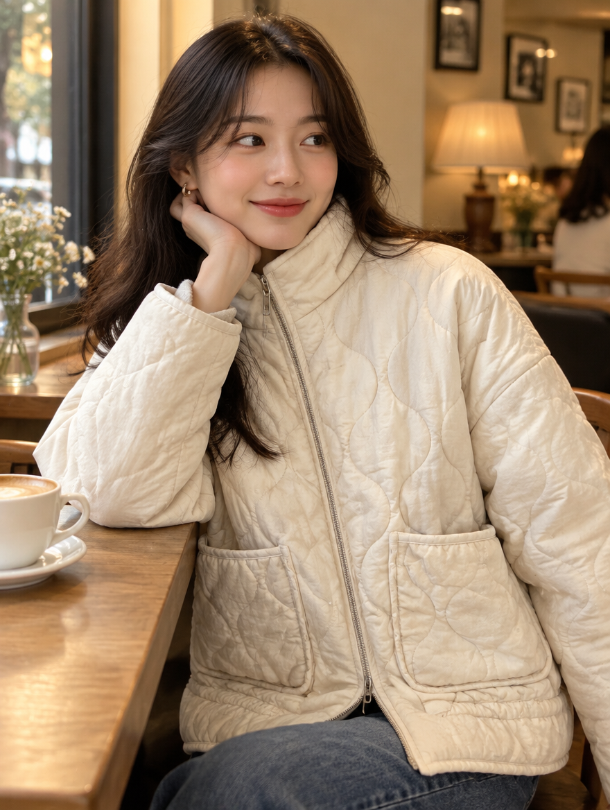 High-Collar Quilted Padded Coat