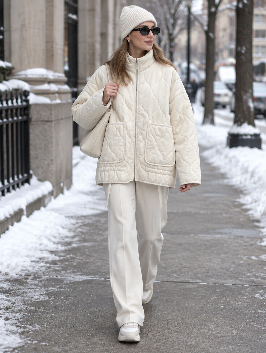 High-Collar Quilted Padded Coat