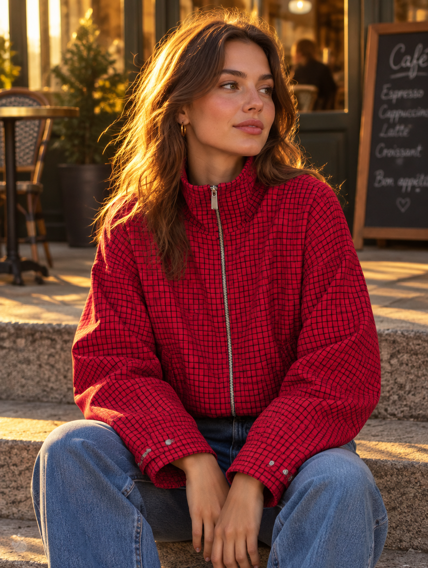 Plaid Cropped Bomber Jacket