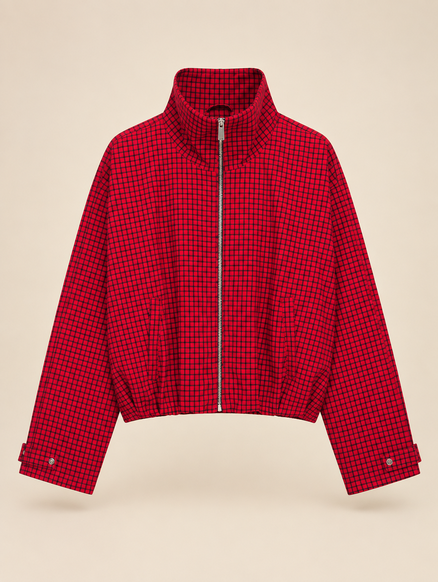 Plaid Cropped Bomber Jacket