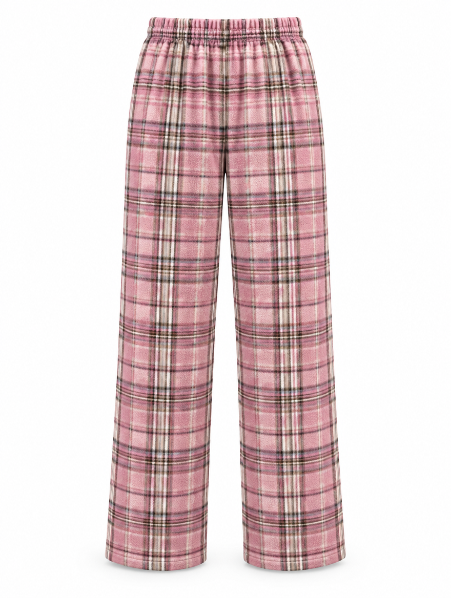 Plaid Plush Wide-Leg Pants