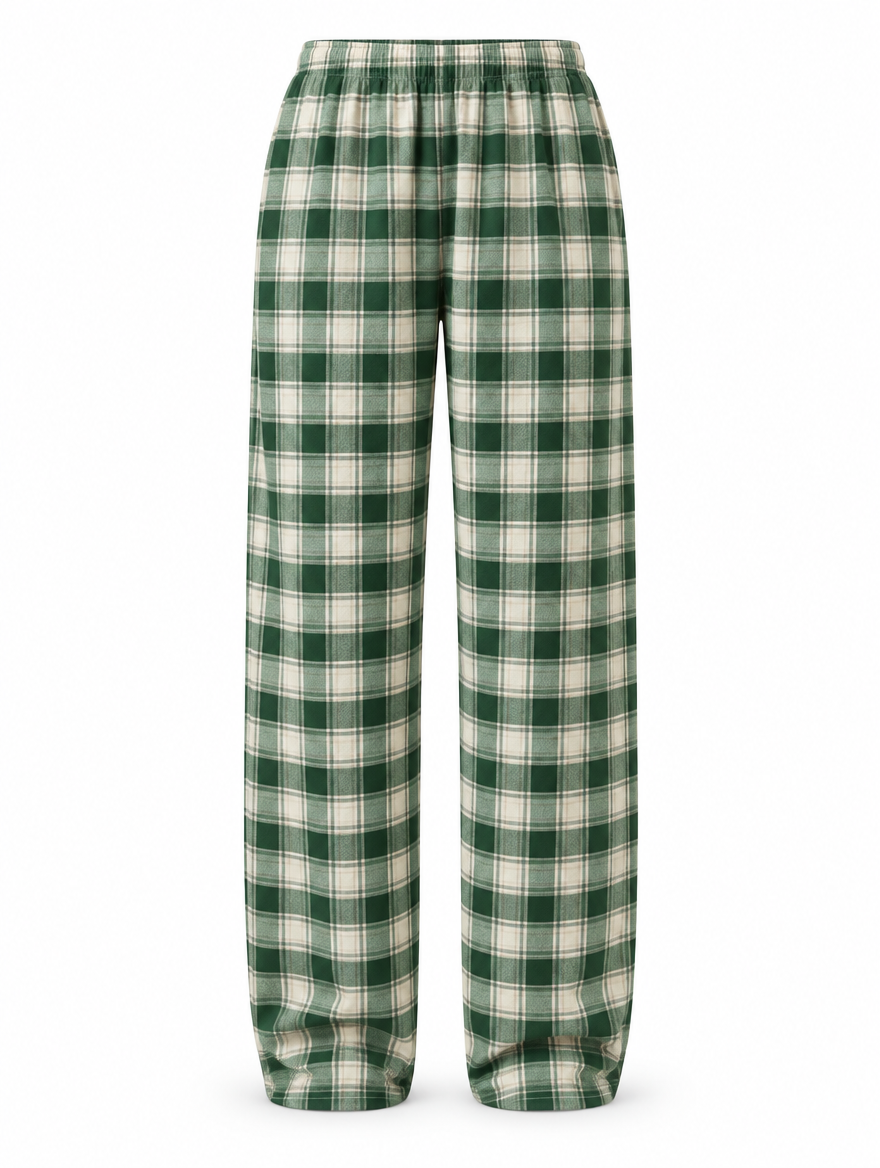 Plaid Plush Wide-Leg Pants