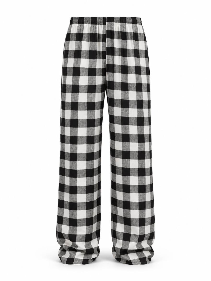 Plaid Plush Wide-Leg Pants