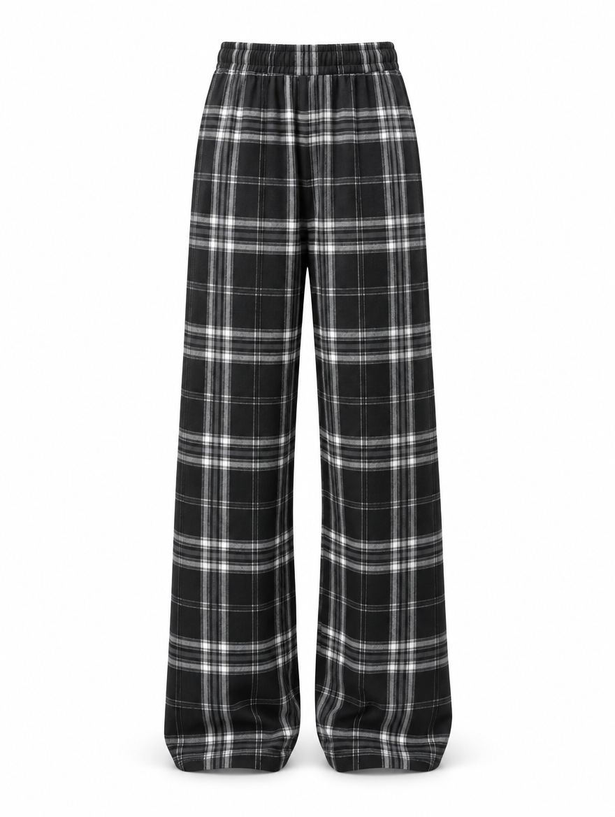 Plaid Plush Wide-Leg Pants