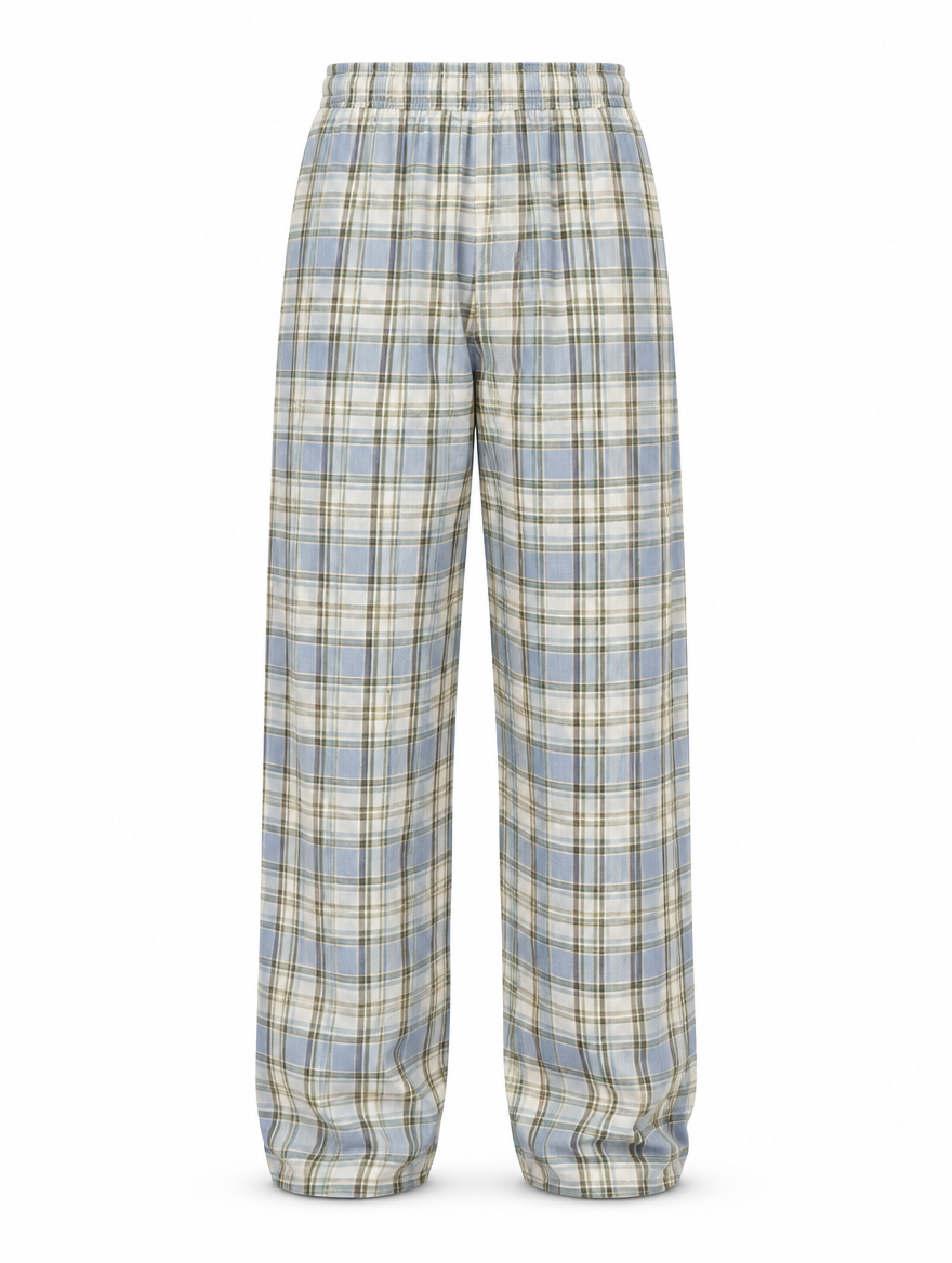 Plaid Plush Wide-Leg Pants