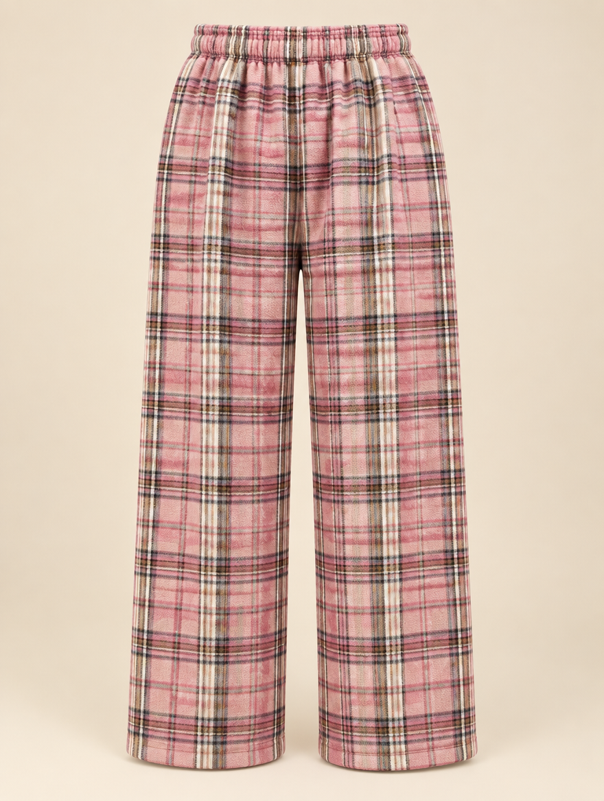 Plaid Plush Wide-Leg Pants