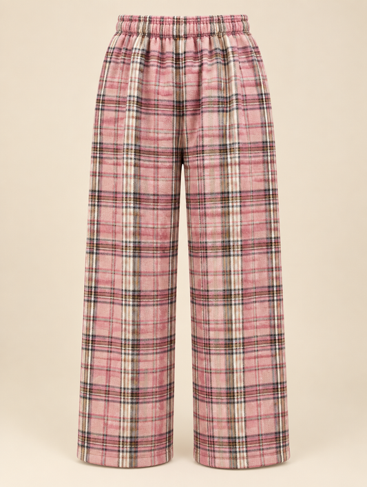 Plaid Plush Wide-Leg Pants