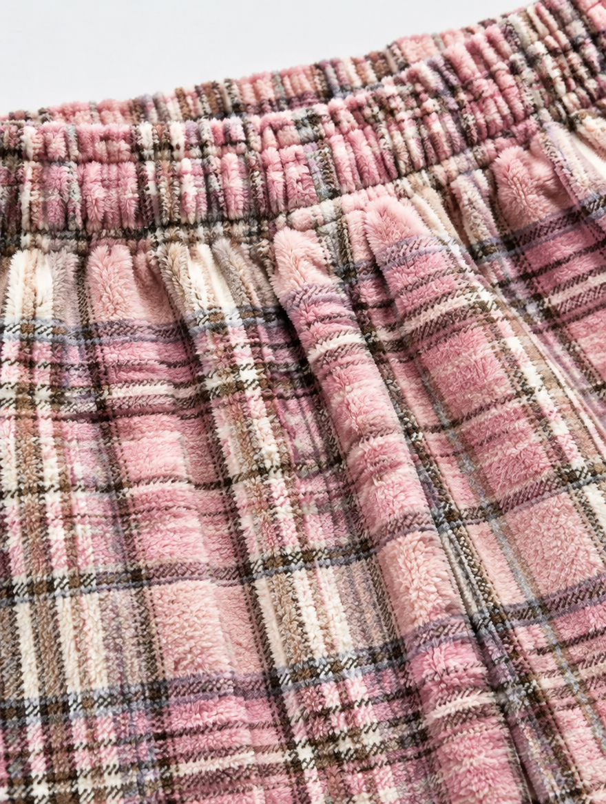 Plaid Plush Wide-Leg Pants
