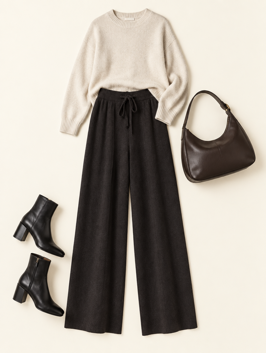 Belted Knit Wide-Leg Trousers