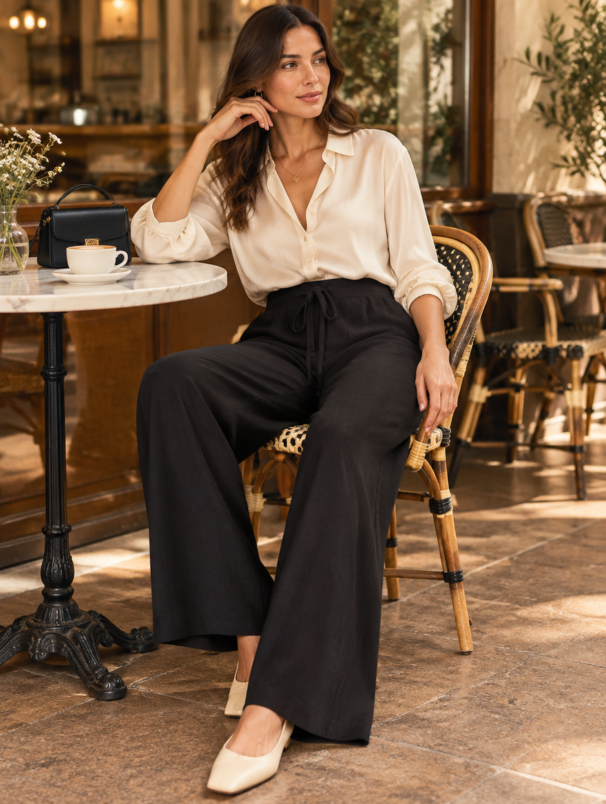 Belted Knit Wide-Leg Trousers