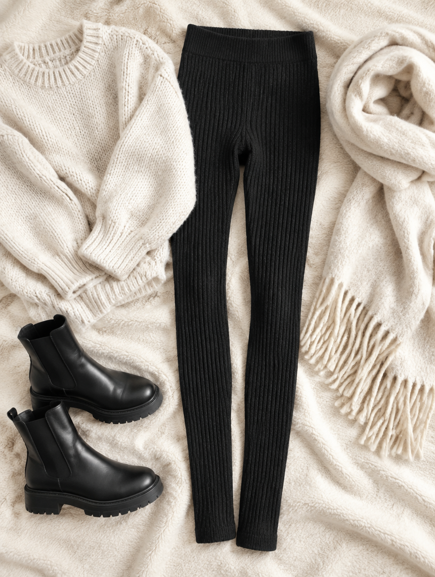Ribbed Knit Thermal Leggings