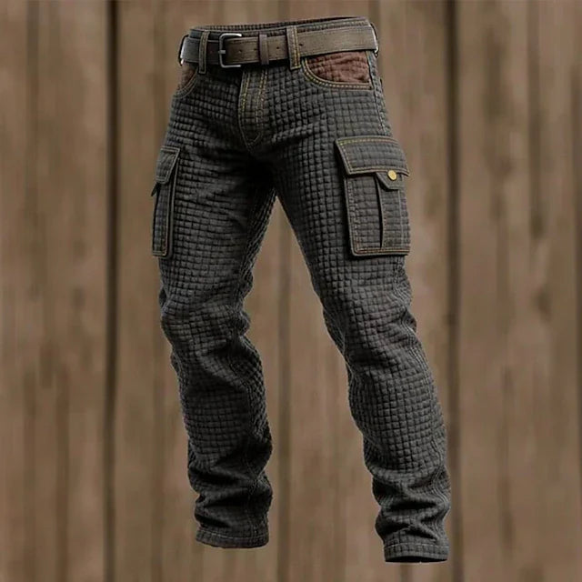 Men’s Waffle-Textured Elastic-Waist Cargo Trousers