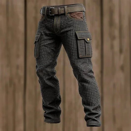 Men’s Waffle-Textured Elastic-Waist Cargo Trousers