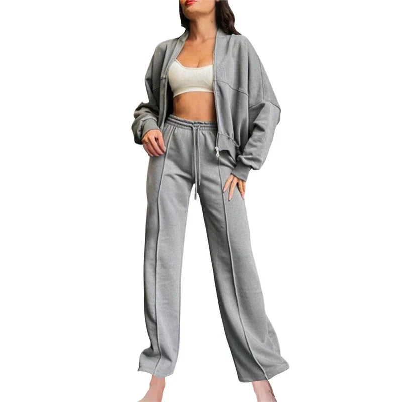 Women’s Zip-Up Long Sleeve Sweat Jacket & Drawstring Jogger Set